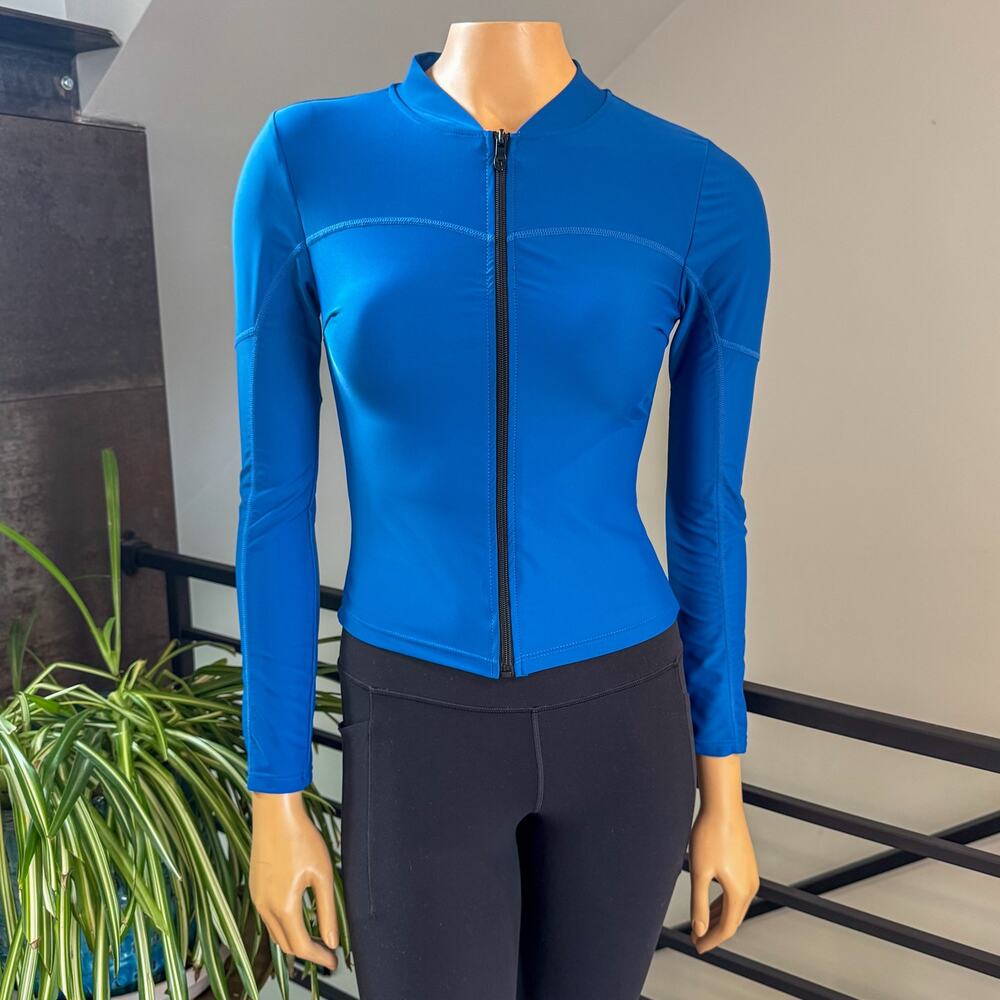 VUTRU Royal Blue Slim Fit Athletic Zip Up Workout Jacket Thumbholes Size Small